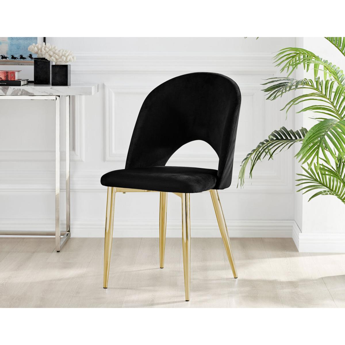 Adley White High Gloss Storage Dining Table and 4 Arlon Gold Leg Chairs - Black – image 2