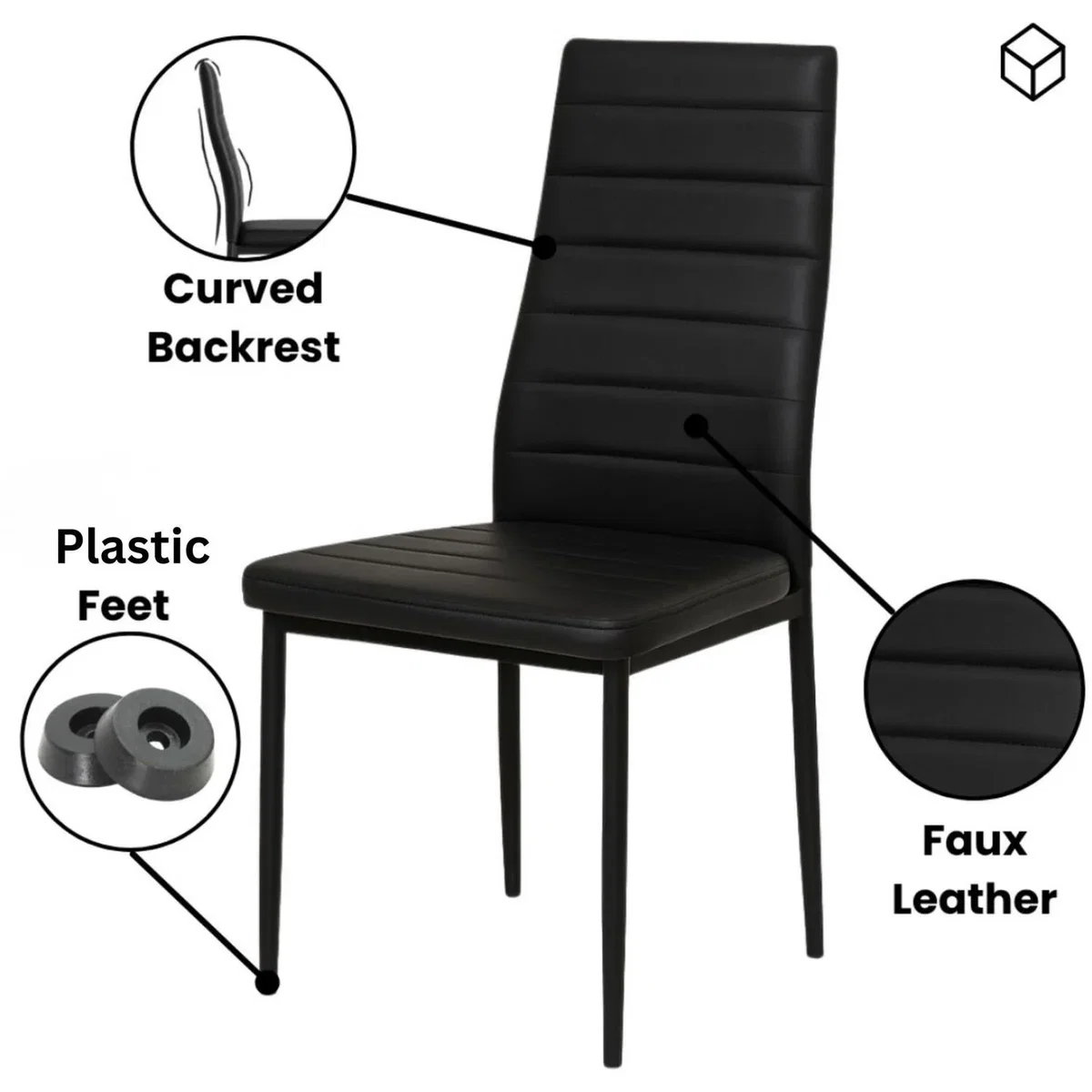 4 Seater Black Marble Effect Dining Table with 4 Black Faux Leather Chairs - Black – image 4