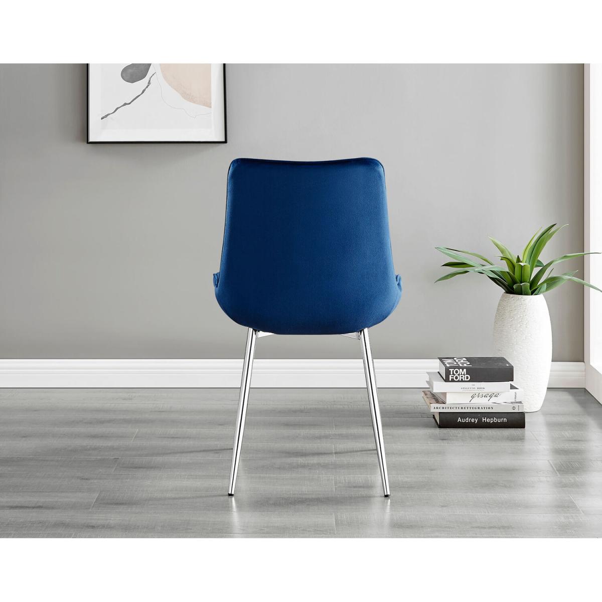 Carson White Marble Effect Square Dining Table and 2 Pesaro Silver Chairs - Navy – image 11