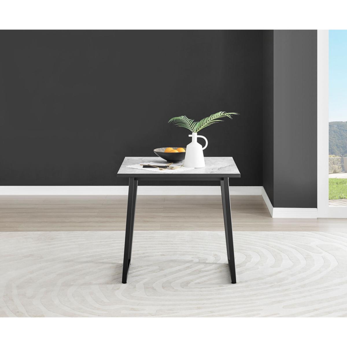 Carson White Marble Effect Square Dining Table and 2 Pesaro Silver Chairs - Navy – image 3