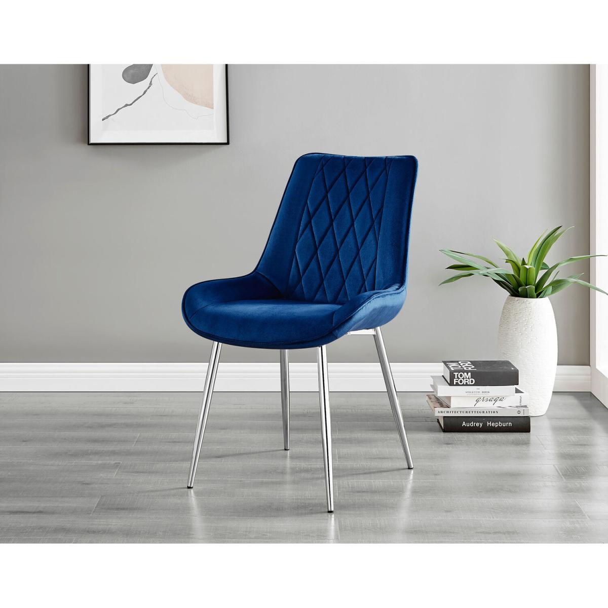 Carson White Marble Effect Square Dining Table and 2 Pesaro Silver Chairs - Navy – image 8