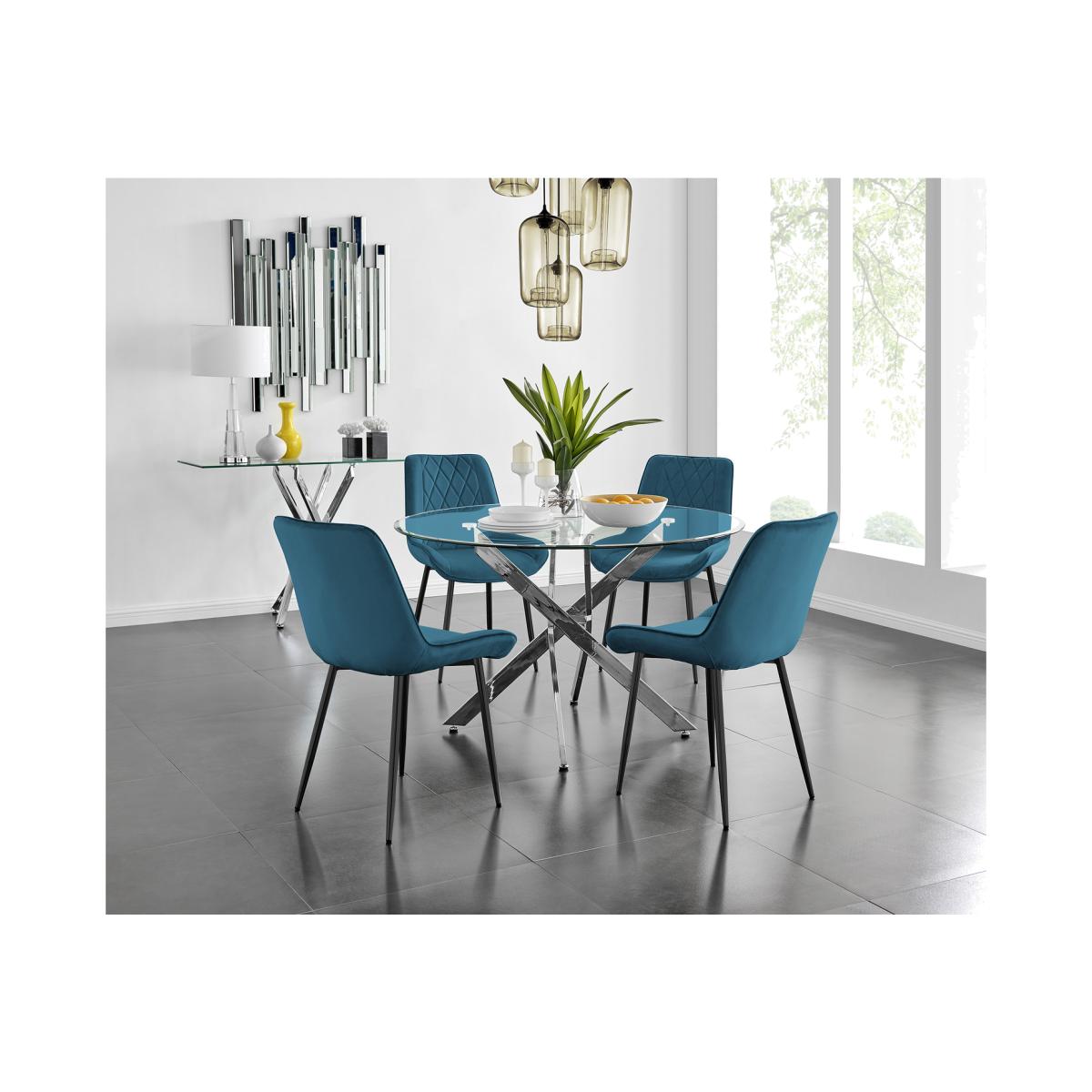 Novara 120cm Round Dining Table and 4 Pesaro Black Leg Chairs - Blue – image 1