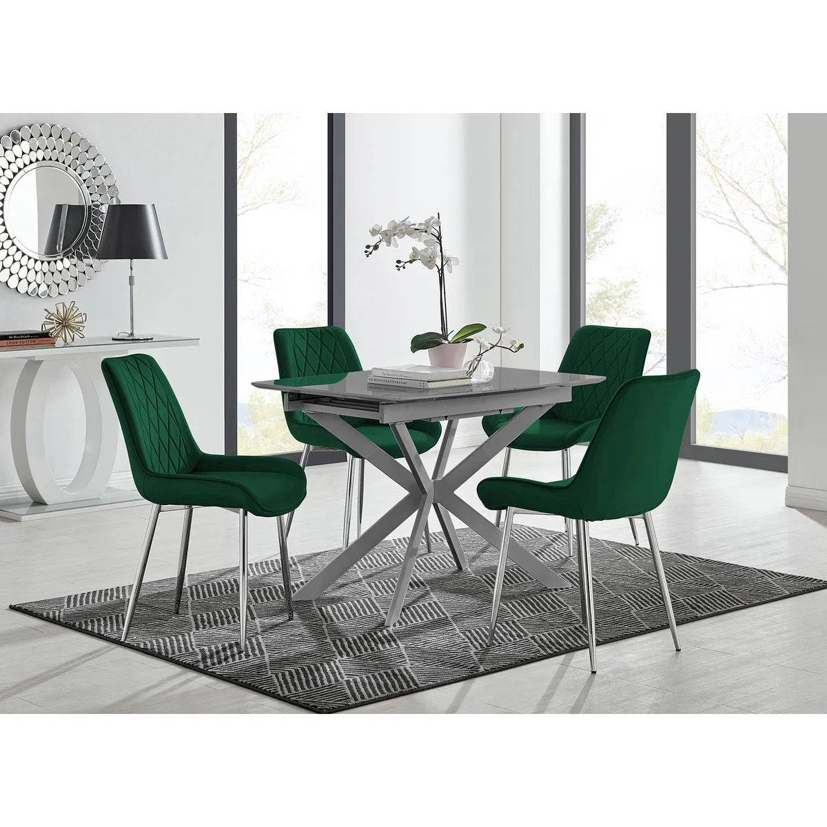 Lira 100cm Grey Metal Extending Dining Table 4 Pesaro Silver Chairs - Black – image 24