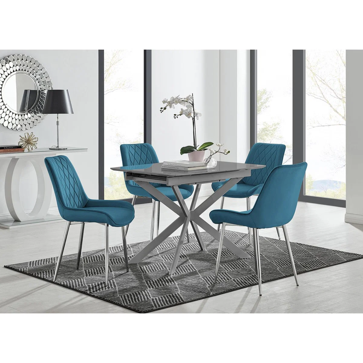 Lira 100cm Grey Metal Extending Dining Table 4 Pesaro Silver Chairs - Black – image 30