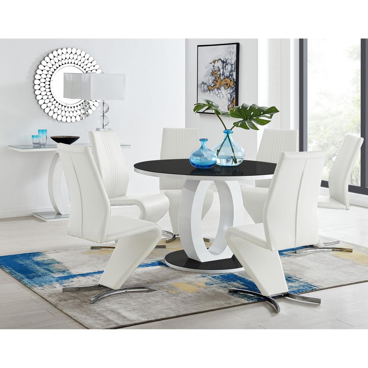 Giovani High Gloss  Glass Large Round Dining Table  4 Willow Dining Chairs Set - White – image 2