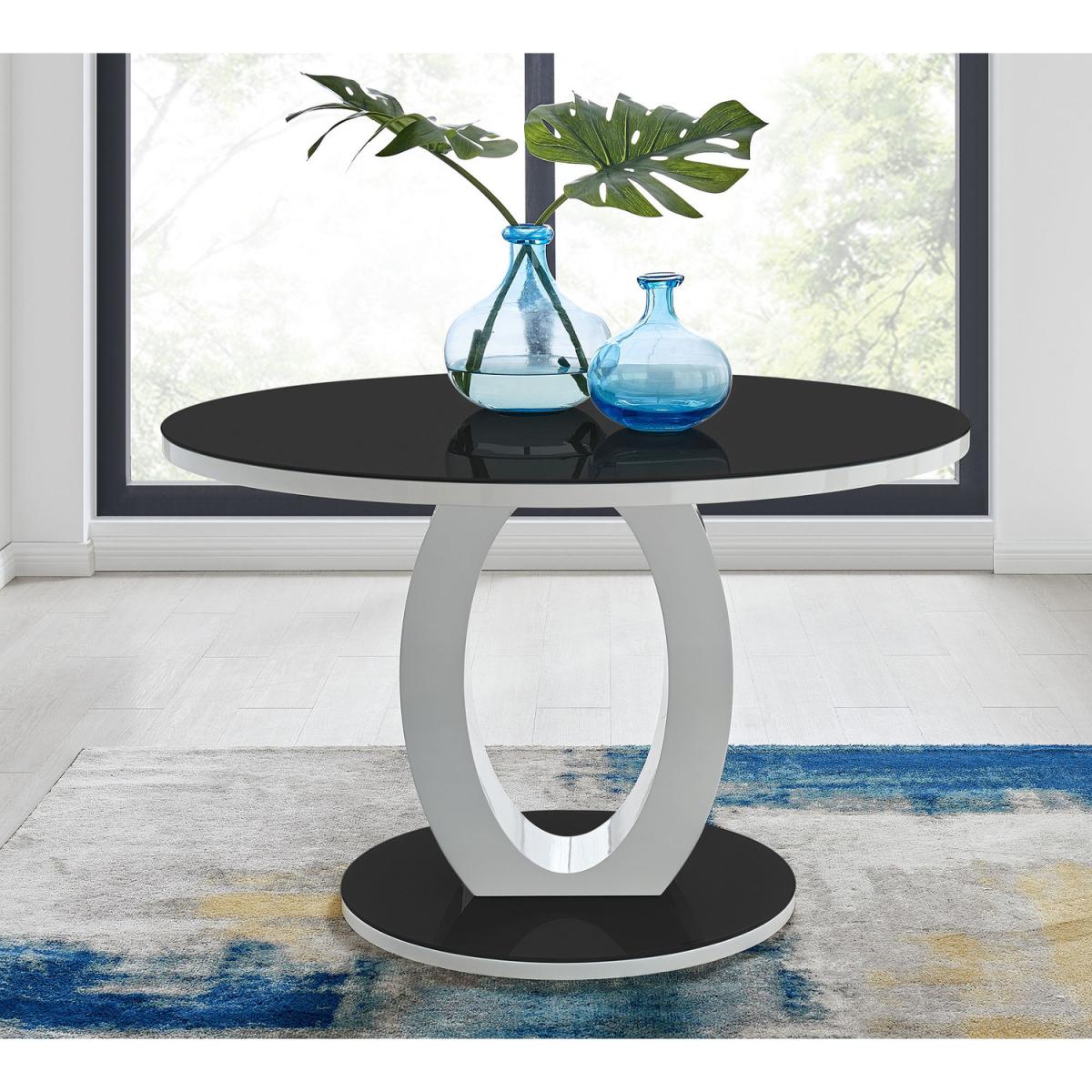 Giovani High Gloss  Glass Large Round Dining Table  4 Willow Dining Chairs Set - White – image 3