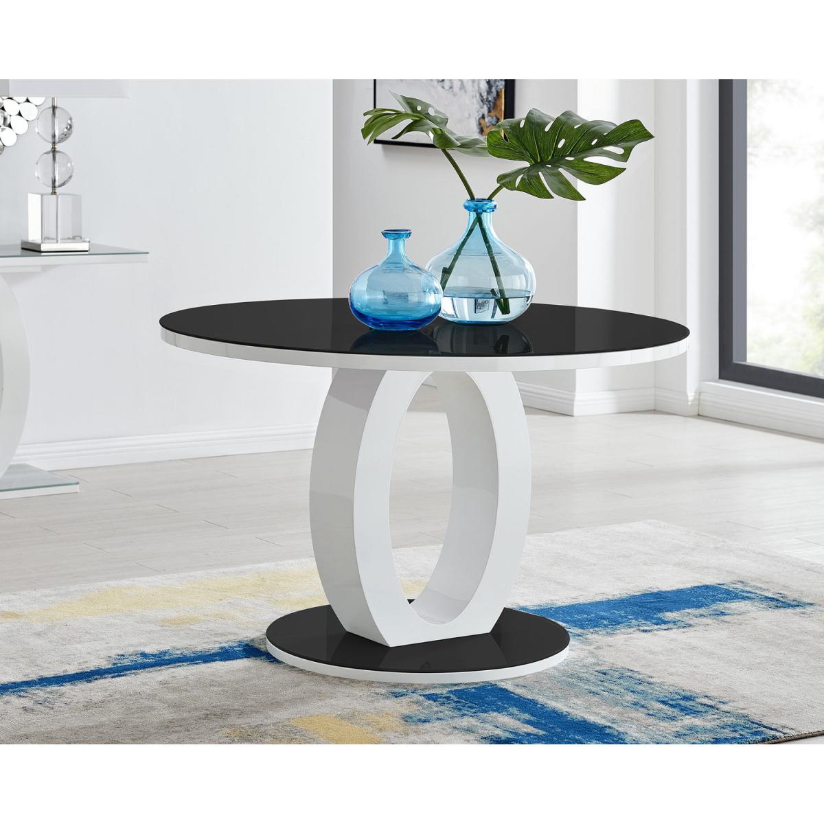 Giovani High Gloss  Glass Large Round Dining Table  4 Willow Dining Chairs Set - White – image 4