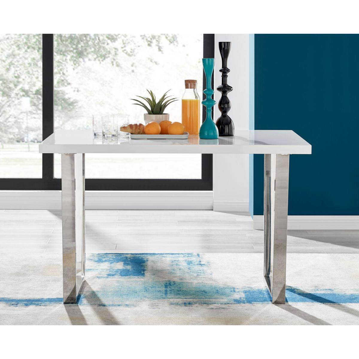 Kylo White High Gloss Dining Table and 4 Lorenzo Chairs - Grey – image 5