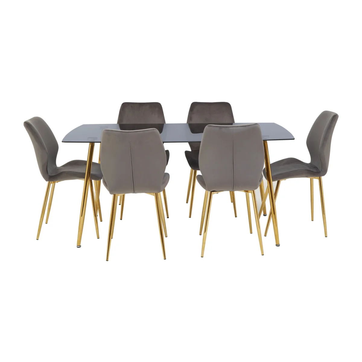 Wimslow 7 Piece Smoked Glass Dining Table with 6 Chairs Set - Grey – image 1