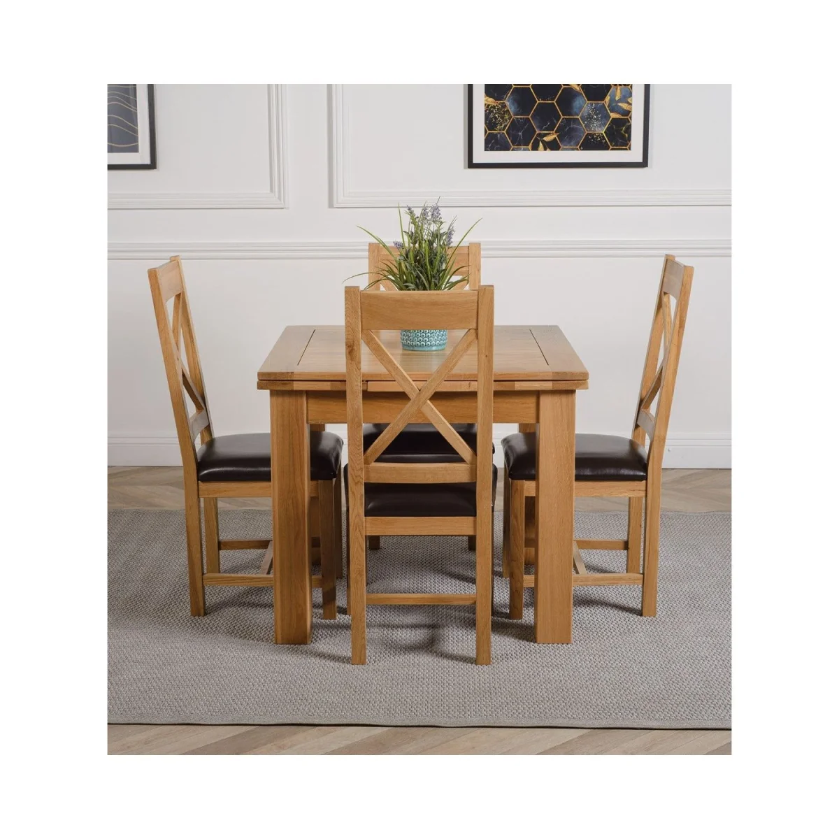 Richmond 90-150cm Oak Extending Dining Table and 4 Berkeley Leather Chairs - Brown – image 9