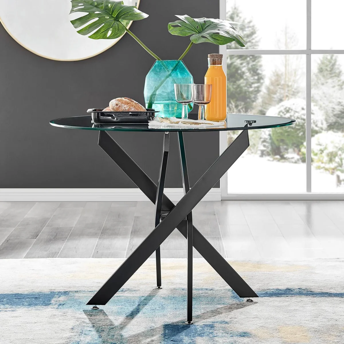 Novara Glass Black Leg Round Dining Table 4 Isola Chairs - Grey – image 8