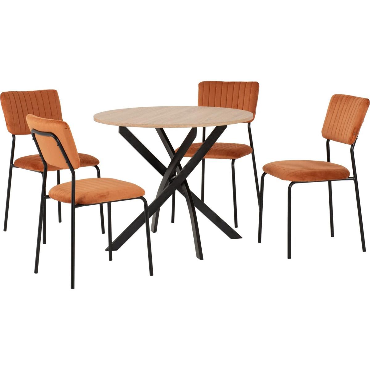 Sheldon Round Wooden Table Dining Set - Burnt Orange Velvet – image 3