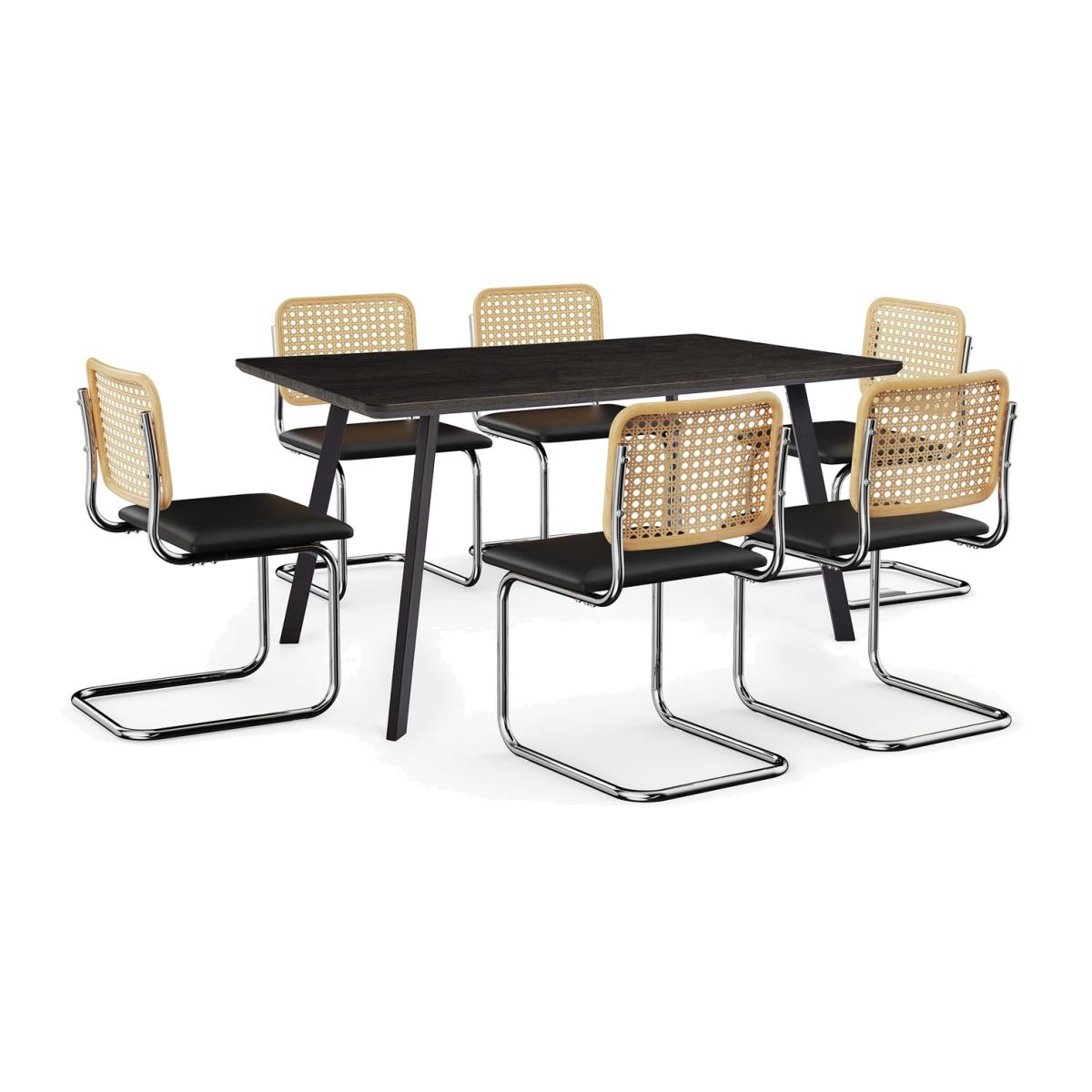 Rectangular Dining Table Set with 6 Cantilever Chairs - Dark Wood