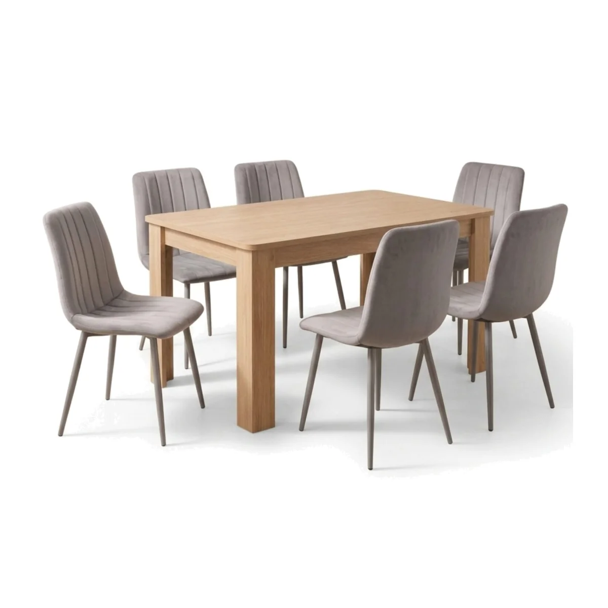 Modern Oak Effect Dining Table Set with 6 Grey Velvet Chairs 6 Seater Kitchen Dining Furniture Set - Grey – image 1