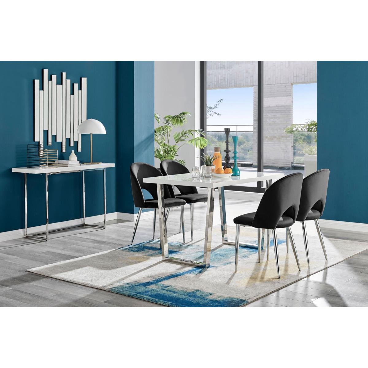 Kylo White High Gloss Dining Table and 4 Arlon Silver Leg Chairs - Black – image 11