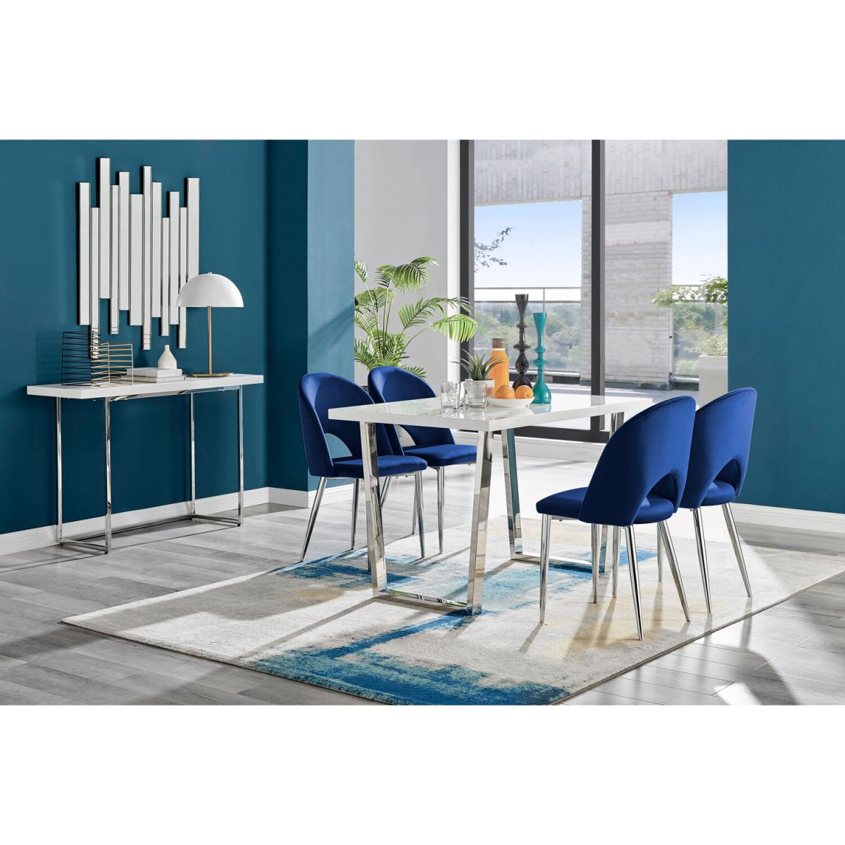 Kylo White High Gloss Dining Table and 4 Arlon Silver Leg Chairs - Black – image 18