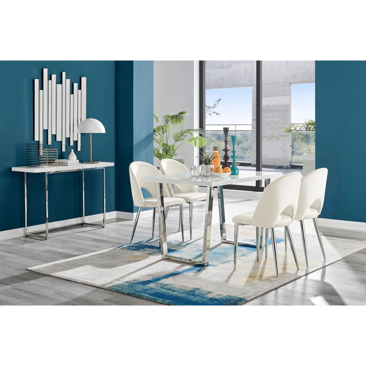 Kylo White High Gloss Dining Table and 4 Arlon Silver Leg Chairs - Black – image 26