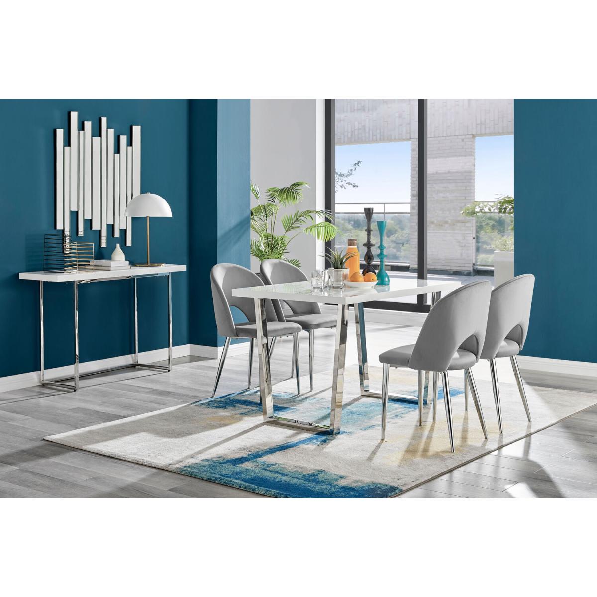 Kylo White High Gloss Dining Table and 4 Arlon Silver Leg Chairs - Black – image 31