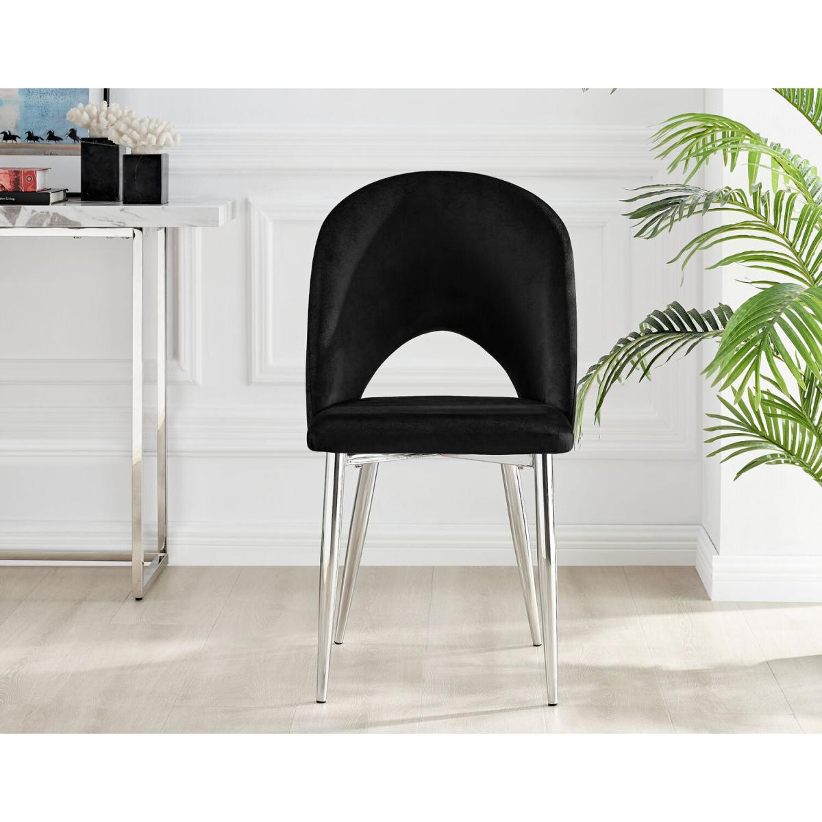 Kylo White High Gloss Dining Table and 4 Arlon Silver Leg Chairs - Black – image 6