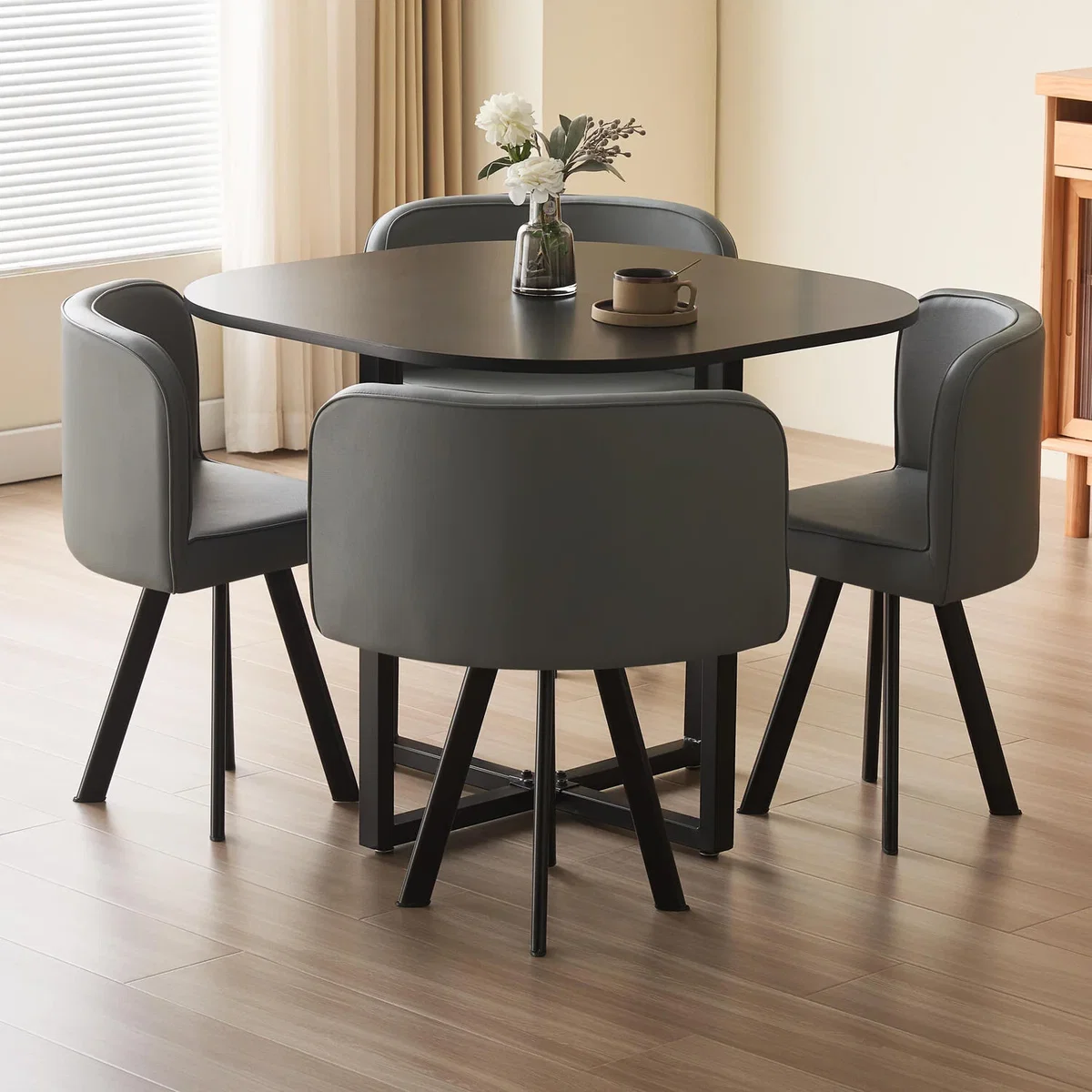 5 Piece Modern Dining Table and Chairs - Grey
