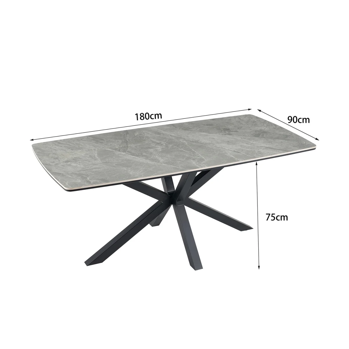 Juno Light Grey Table Top W Black Legs + Raye Velvet Dining Chair Set Of 8 - Black – image 5