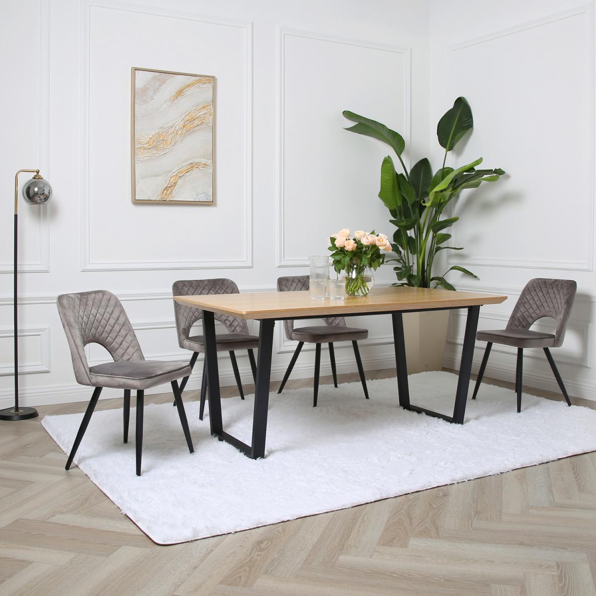 Oak Dining Table Set of 4 with Metis Velvet Chairs - Grey