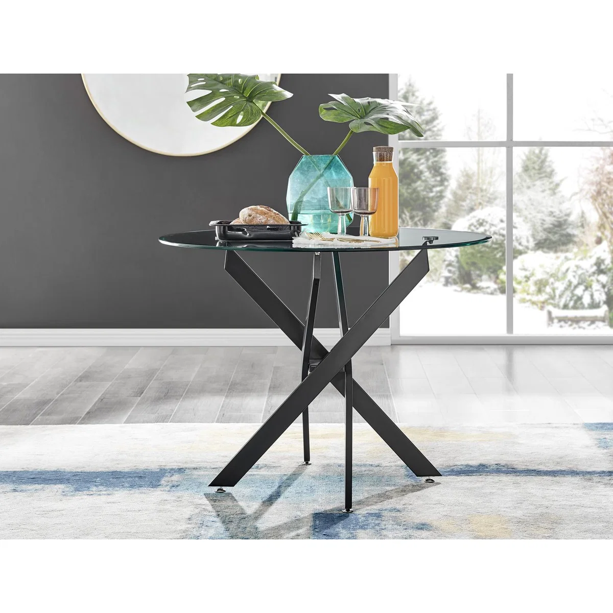 Novara Black Leg Round Glass Dining Table 4 Pesaro Silver Chairs - Navy – image 8