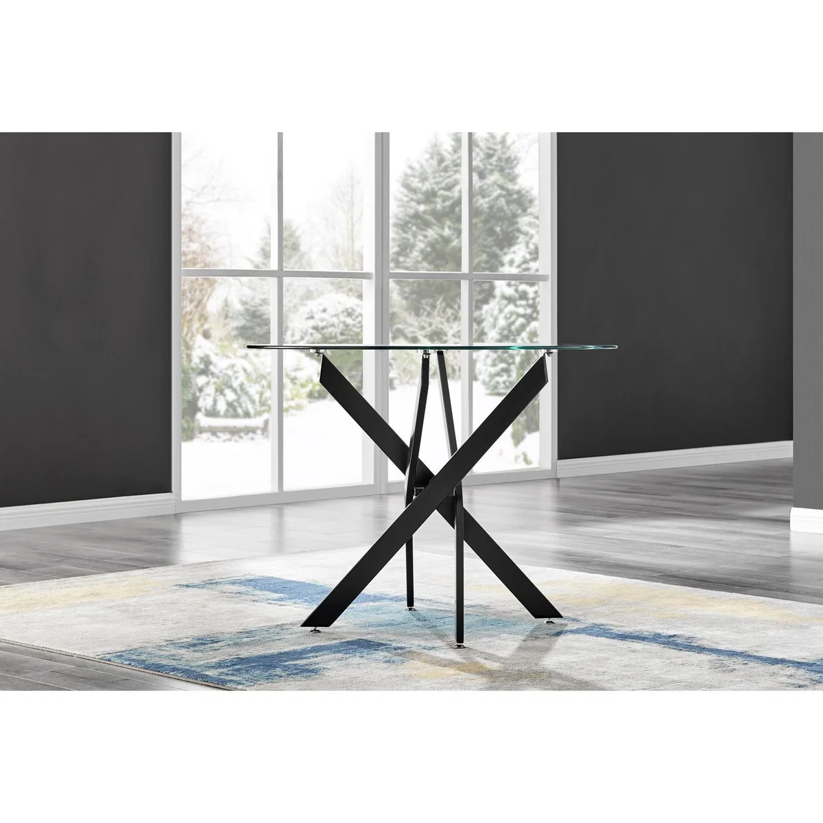 Novara Black Leg Round Glass Dining Table 4 Pesaro Silver Chairs - Navy – image 9