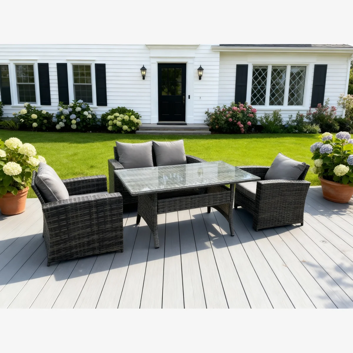 Fimous 4 Seater Rattan High Back Sofa Set Dining Set - Dark Grey Mixed