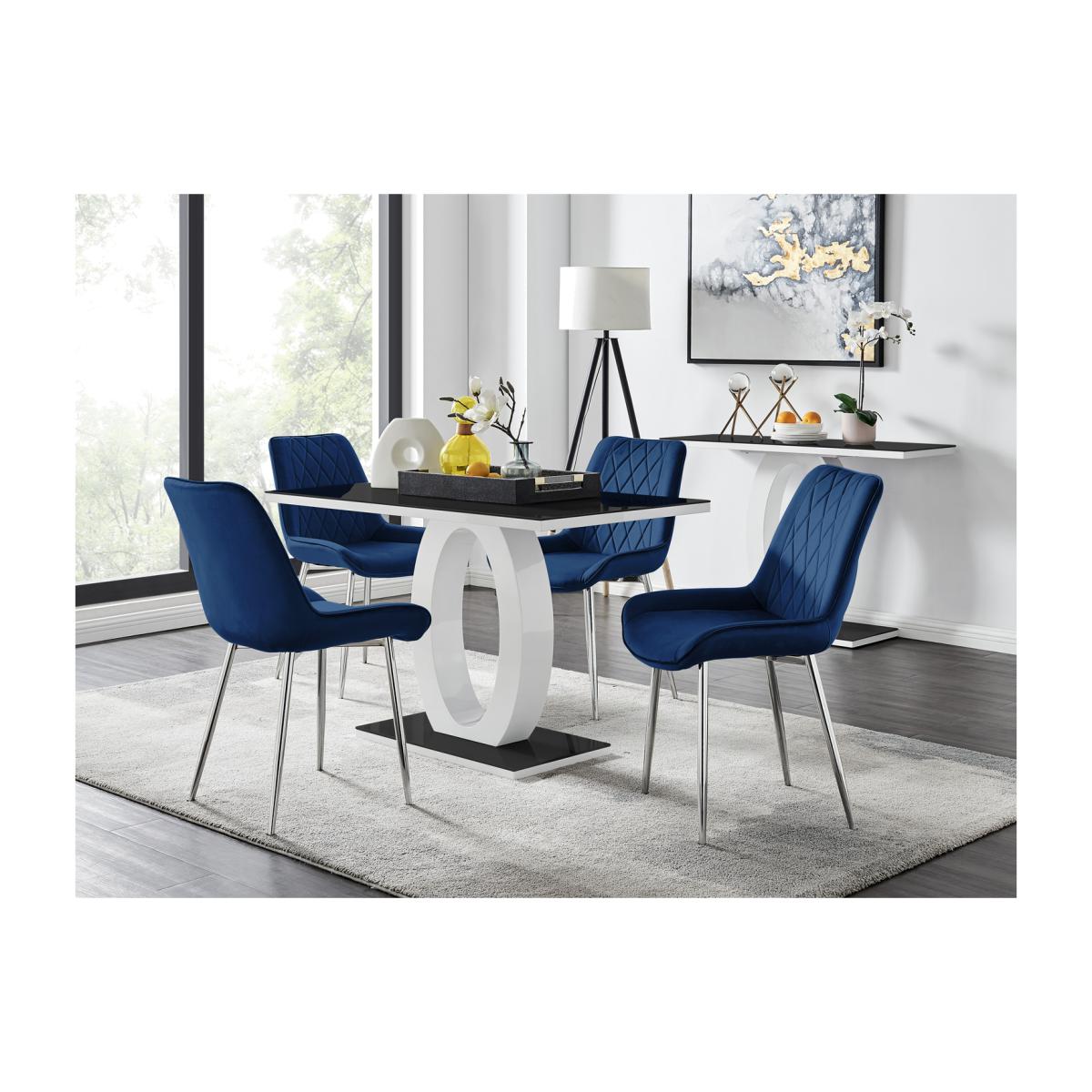 Giovani 4 Black Dining Table and 4 Pesaro Silver Leg Chairs - Blue – image 1