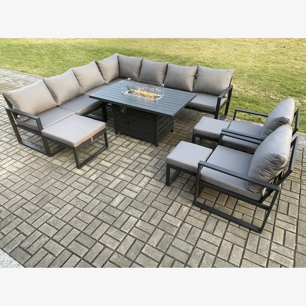 Fimous Aluminium 12-Seater Corner Sofa Dining Set with Gas Fire Pit Dark Grey - Dark Grey – image 1