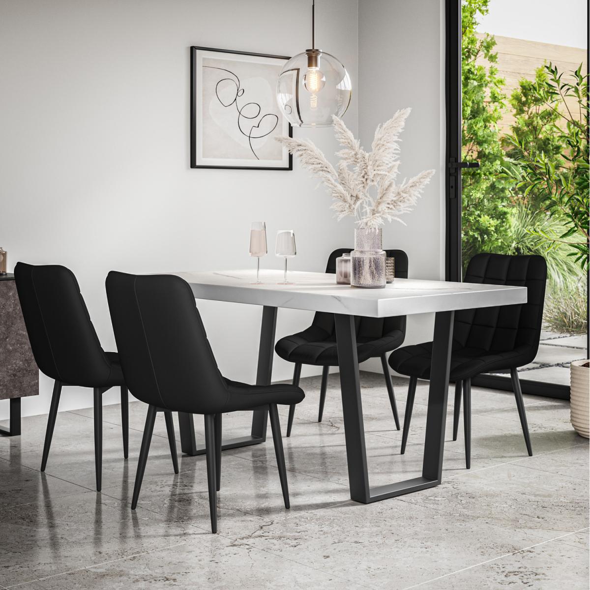 Aria Dining Table And Chairs - Marble Effect Table w 4-6 Nova Faux Leather Chair - Black / 4