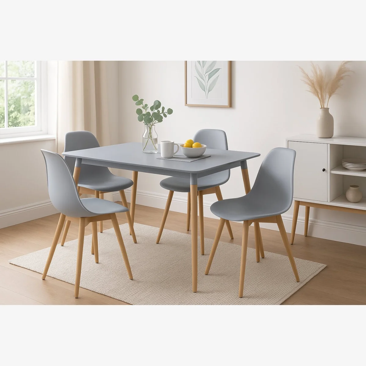 Varberg Grey Dining Table with 4 Chairs Set - Grey – image 1