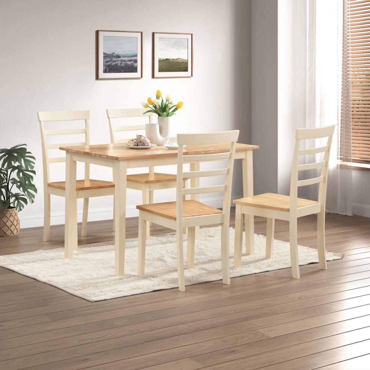 Salcombe Small Rectangular Wooden Dining Table And 4 Whitby Dining Chairs - Cream
