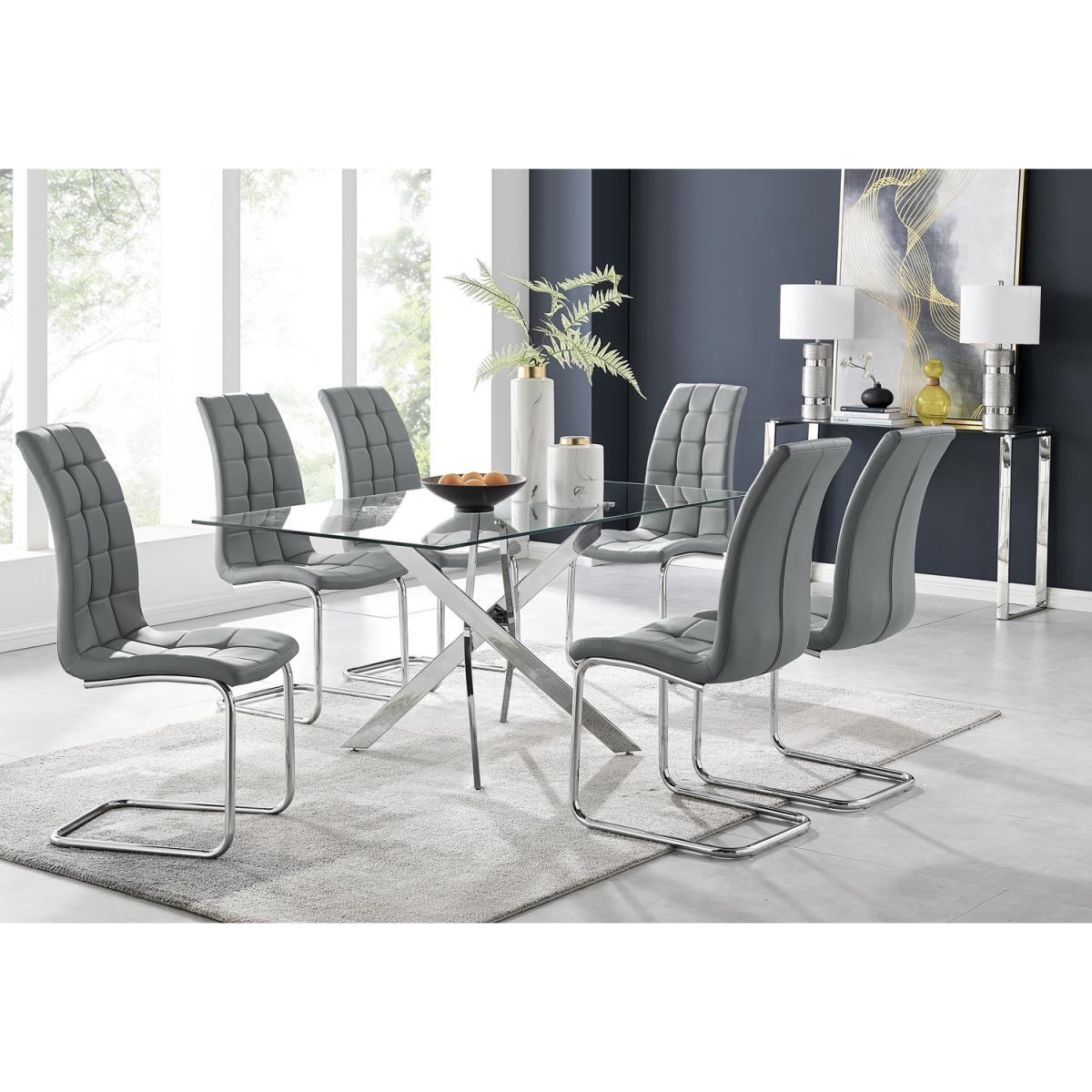 Leonardo Glass And Chrome Metal Dining Table And 6 Murano Chairs - White – image 18