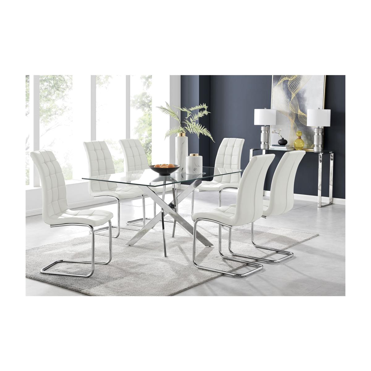 Leonardo Glass And Chrome Metal Dining Table And 6 Murano Chairs - White – image 1