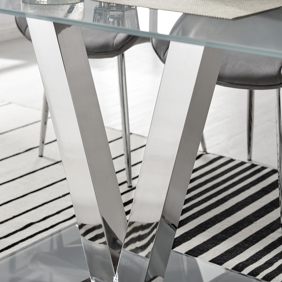 Florini V Grey Dining Table With Six Pesaro Gold Leg Chairs - White – image 12