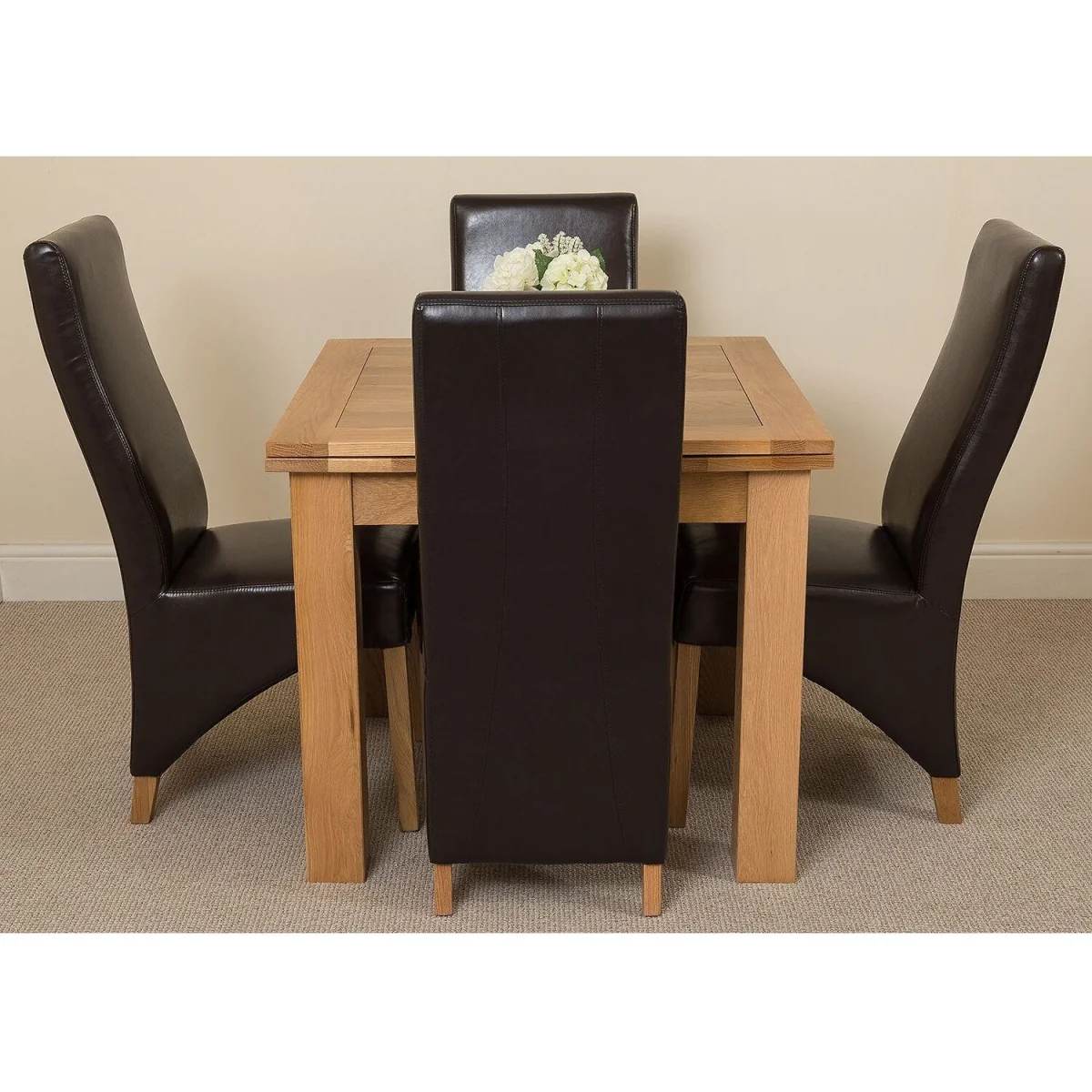 Richmond 90-150cm Square Oak Extending Dining Table + 4 Lola Leather Chairs - Brown – image 14