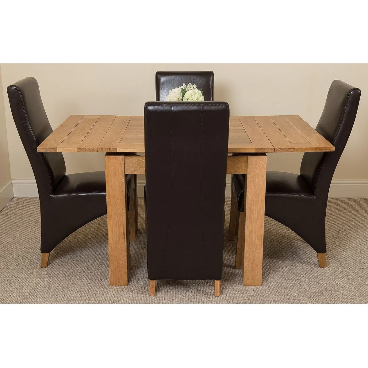 Richmond 90-150cm Square Oak Extending Dining Table + 4 Lola Leather Chairs - Brown – image 15