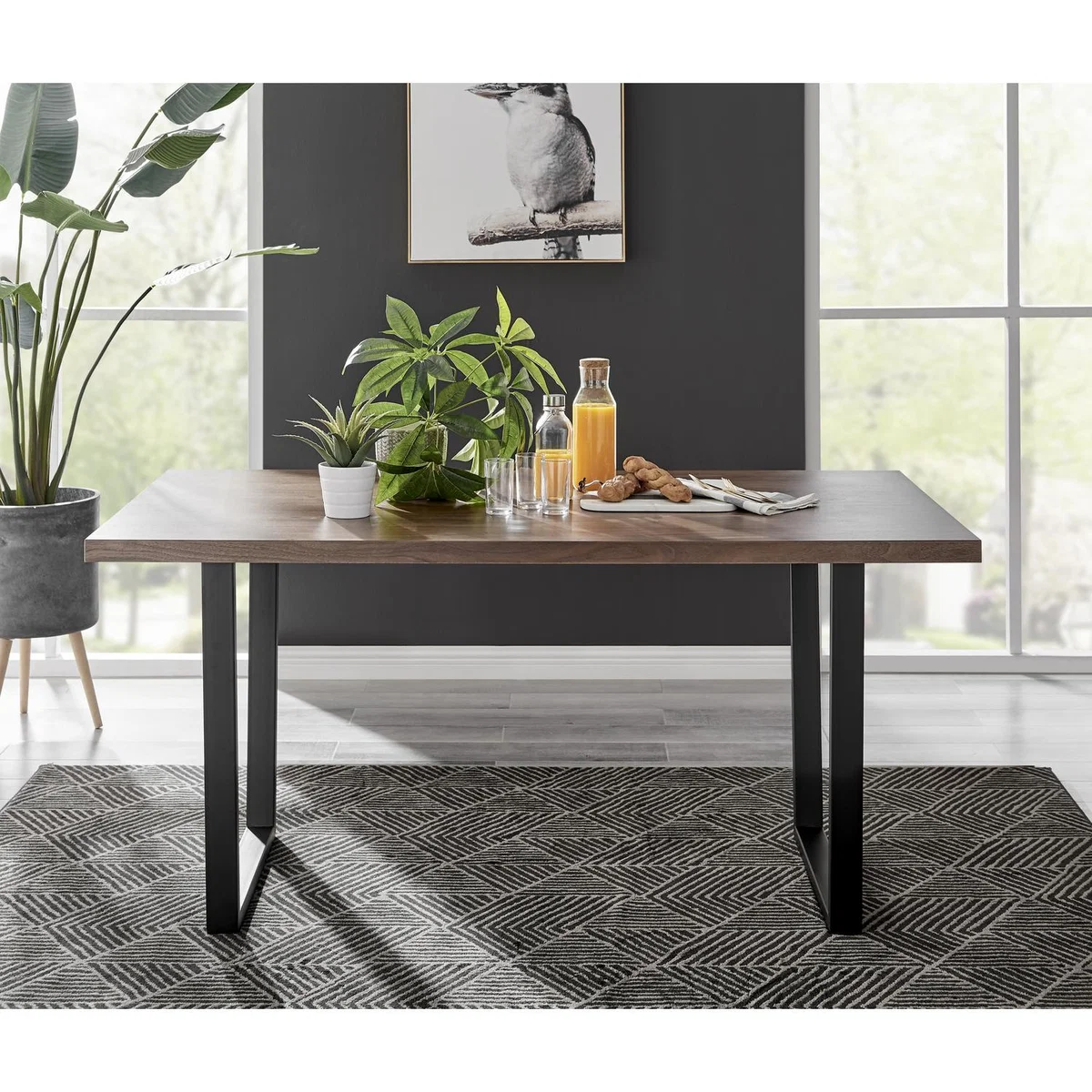 Kylo Brown Wood Effect Dining Table 6 Pesaro Black Leg Chairs - Green – image 11