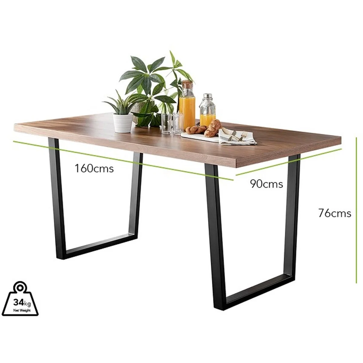 Kylo Brown Wood Effect Dining Table 6 Pesaro Black Leg Chairs - Green – image 13