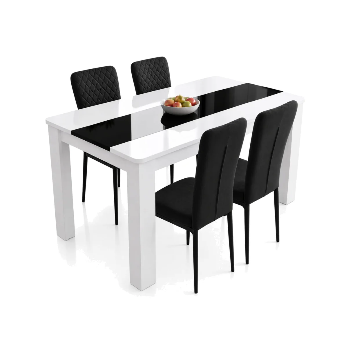 Two Tone Dining Set with White and Black Table and 4 Black High Back Diamond Stitch Velvet Chairs - Black – image 1
