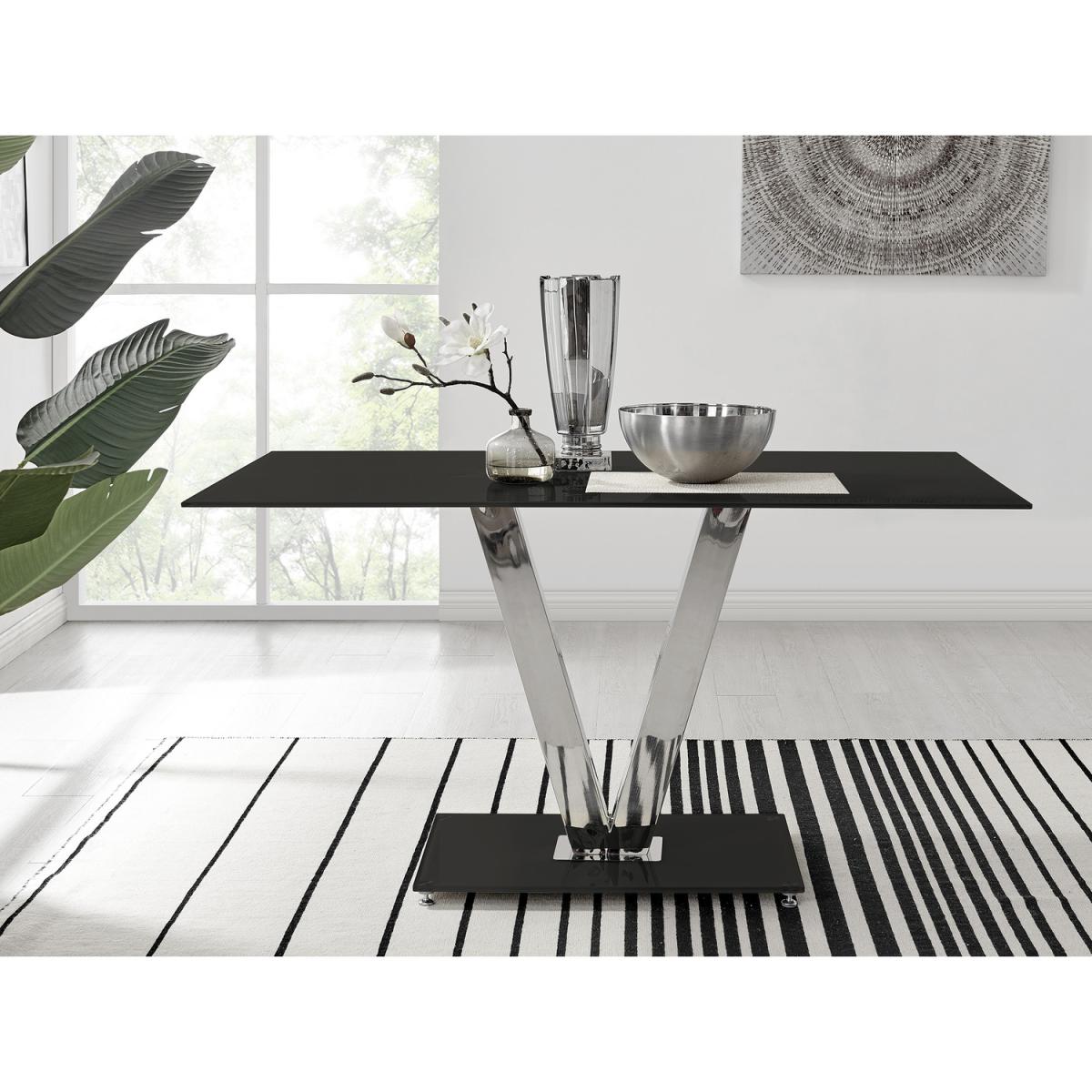 Florini V Black Dining Table and 6 Pesaro Silver Leg Chairs - Grey – image 11