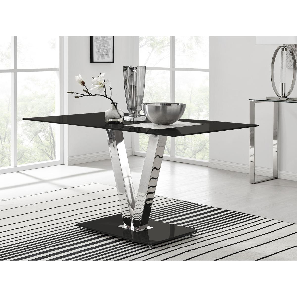 Florini V Black Dining Table and 6 Pesaro Silver Leg Chairs - Grey – image 12