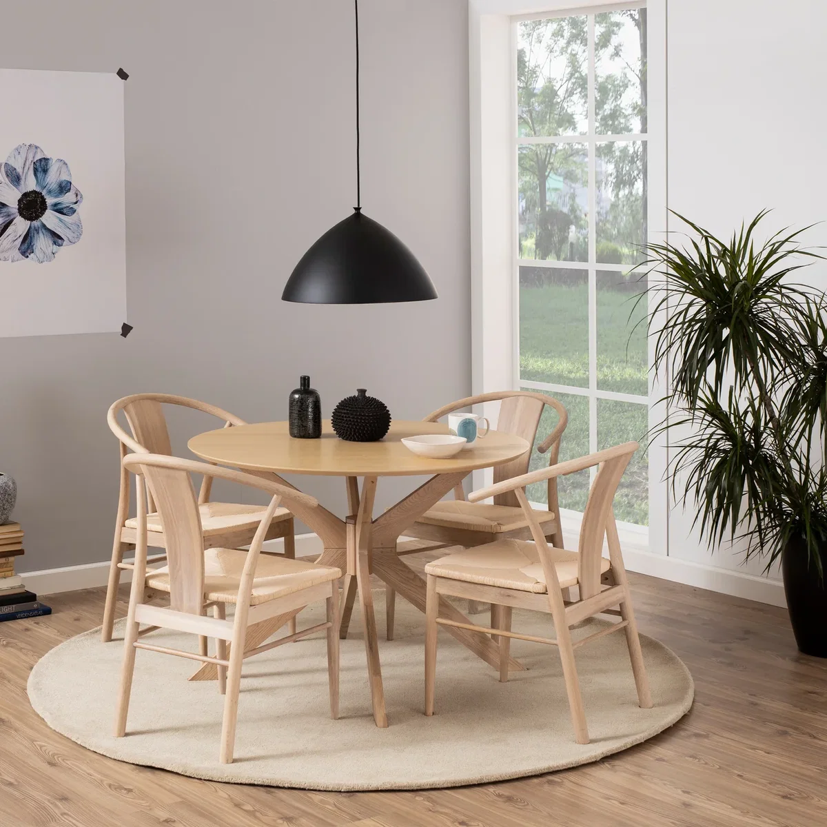 Duncan Round Table White Oak 105 + 4 Cassandra Chairs White Oak - White Oak – image 2