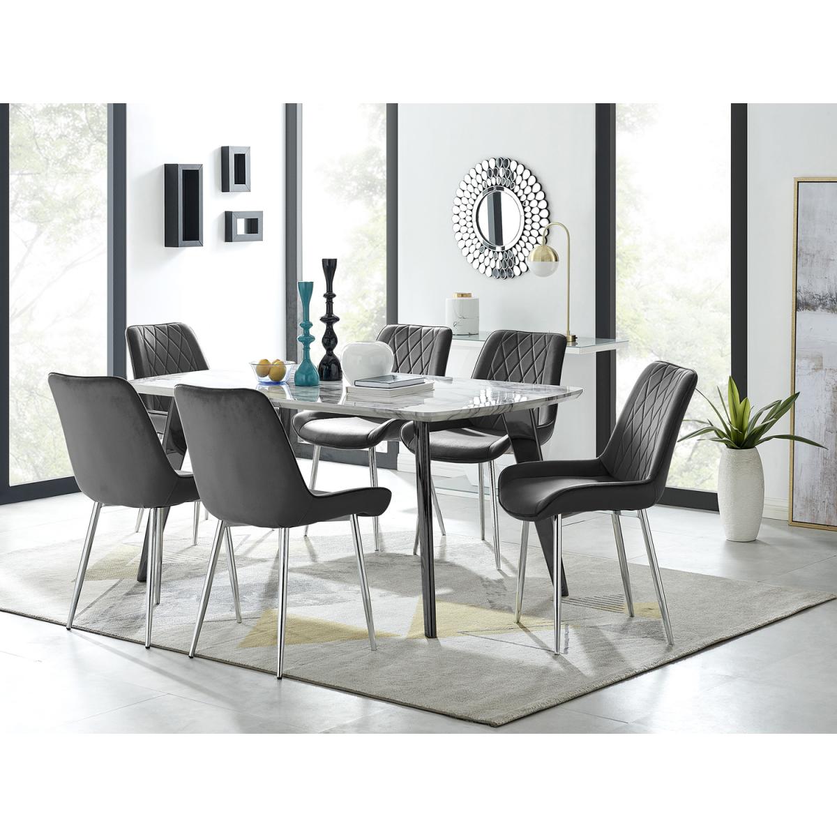 Andria Black Leg Marble Effect Dining Table and 6 Pesaro Silver Leg Chairs - Blue – image 13