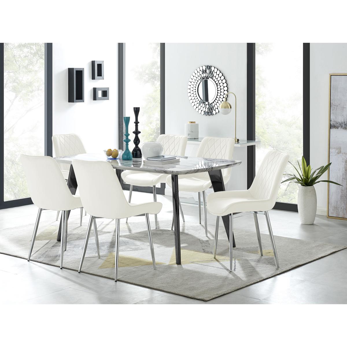 Andria Black Leg Marble Effect Dining Table and 6 Pesaro Silver Leg Chairs - Blue – image 22