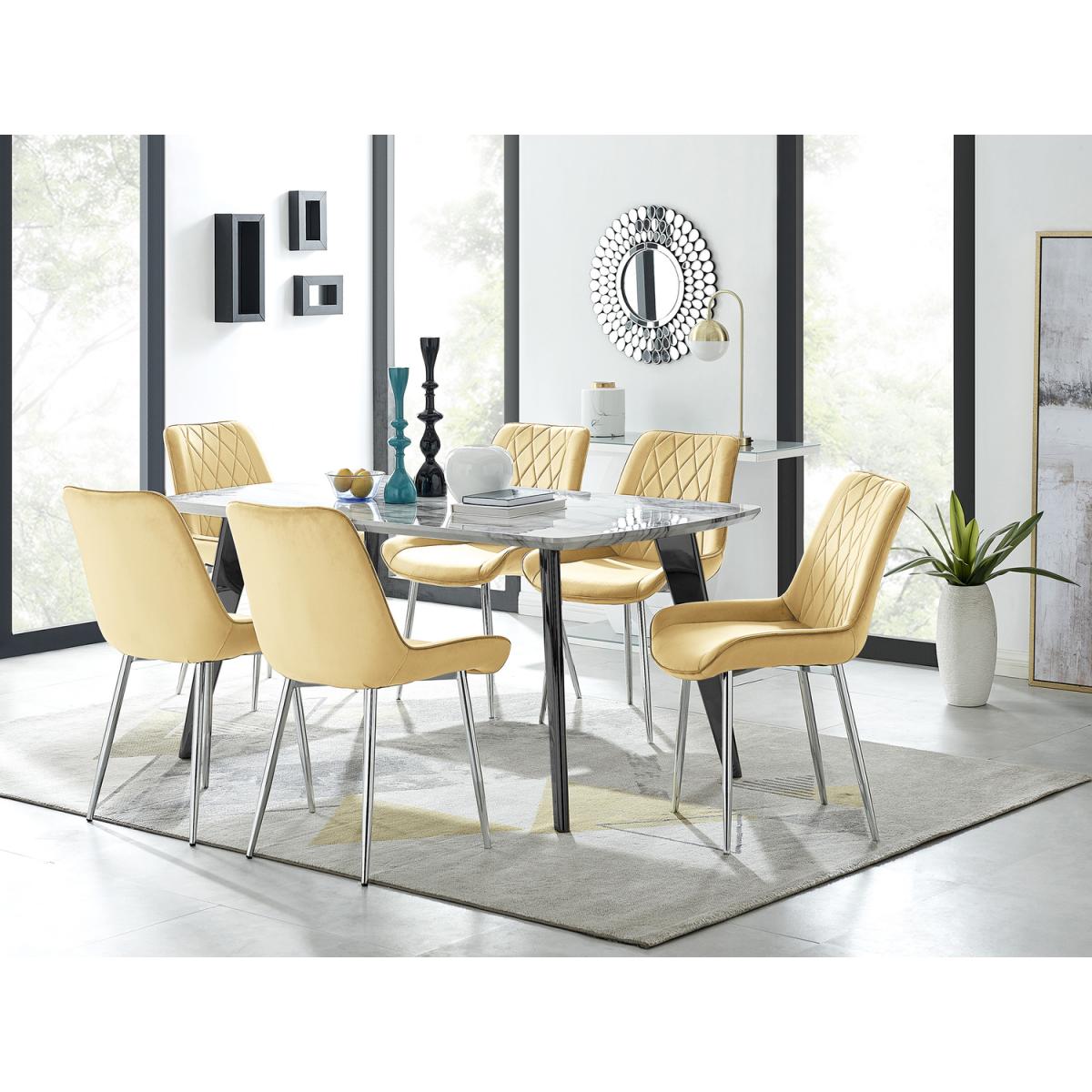 Andria Black Leg Marble Effect Dining Table and 6 Pesaro Silver Leg Chairs - Blue – image 29