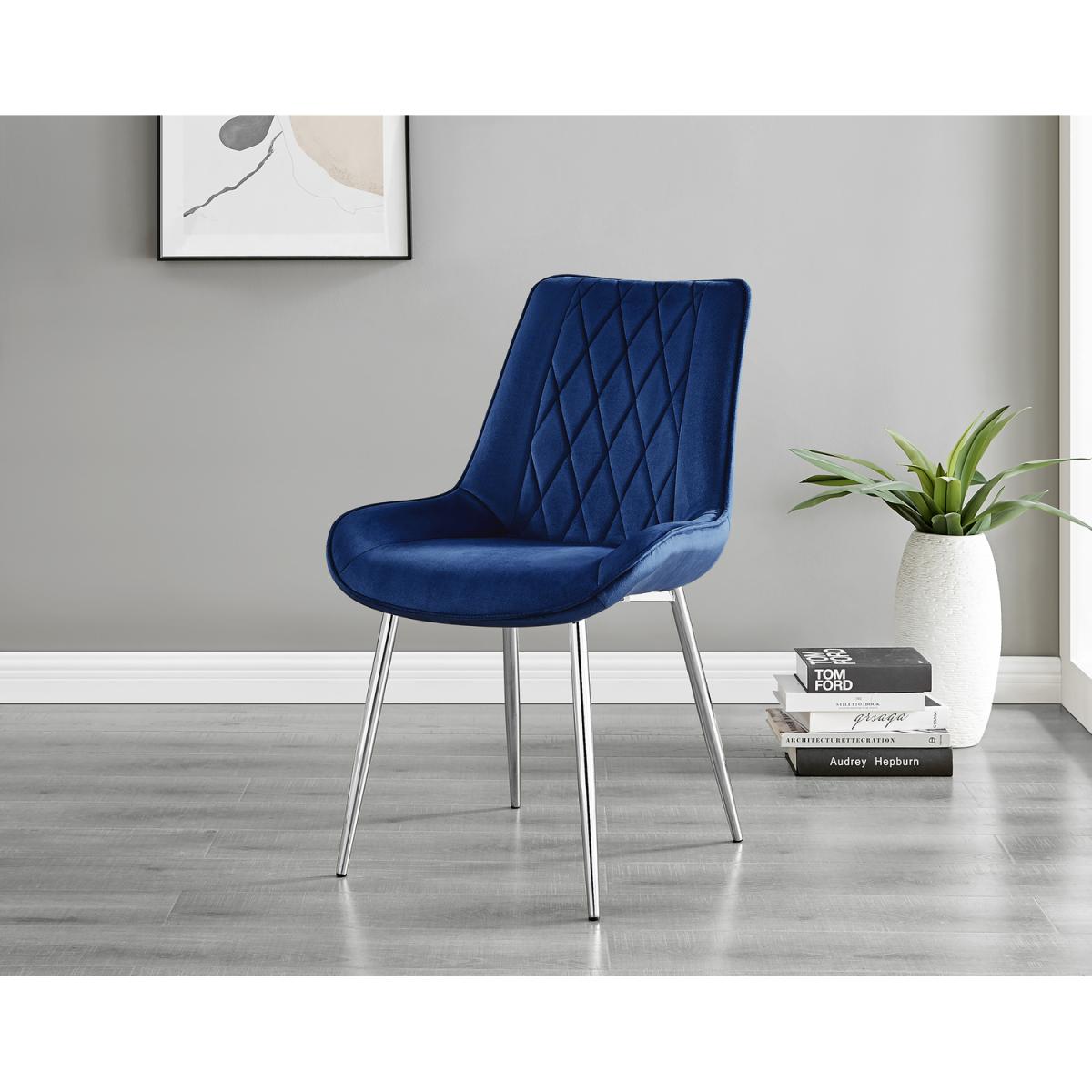 Andria Black Leg Marble Effect Dining Table and 6 Pesaro Silver Leg Chairs - Blue – image 30
