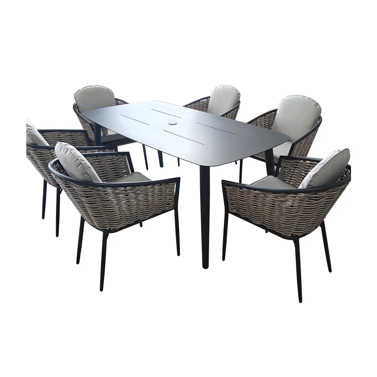 Bolingbroke 6 Seat Aluminium Grey Wicker Dining Table Set - Dark Grey